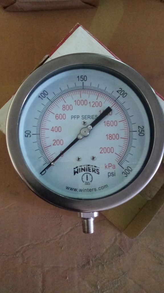 Winters Gauges Model PFP1065 -6" dial, 0-300 PSI/ BAR  1/4" NPT  BTM- مقاس 6 انش PFP1065 ساعة ضغط موديل  